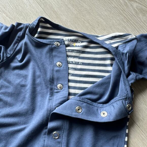 Moon + Beck Newborn Gown 0-3 Monts Blue Solid and Striped Bamboo Viscose - Picture 8 of 10